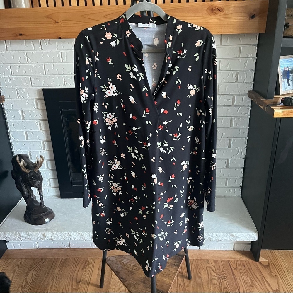 Mango Black Top with Floral Accents